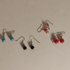 4 Pair Small Dangle Earrings Shepherd Hook Wire Beads 1/4 inch Dainty